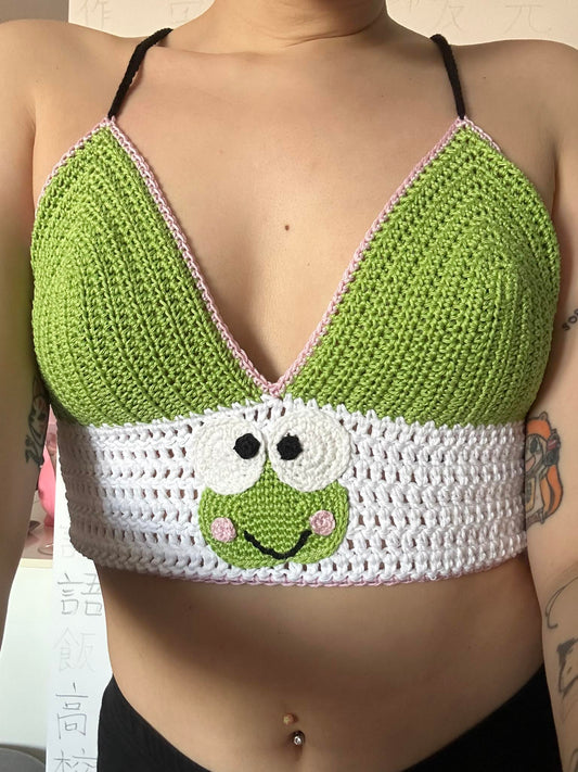 .Sanrio Keroppi crochet crop top with corset back